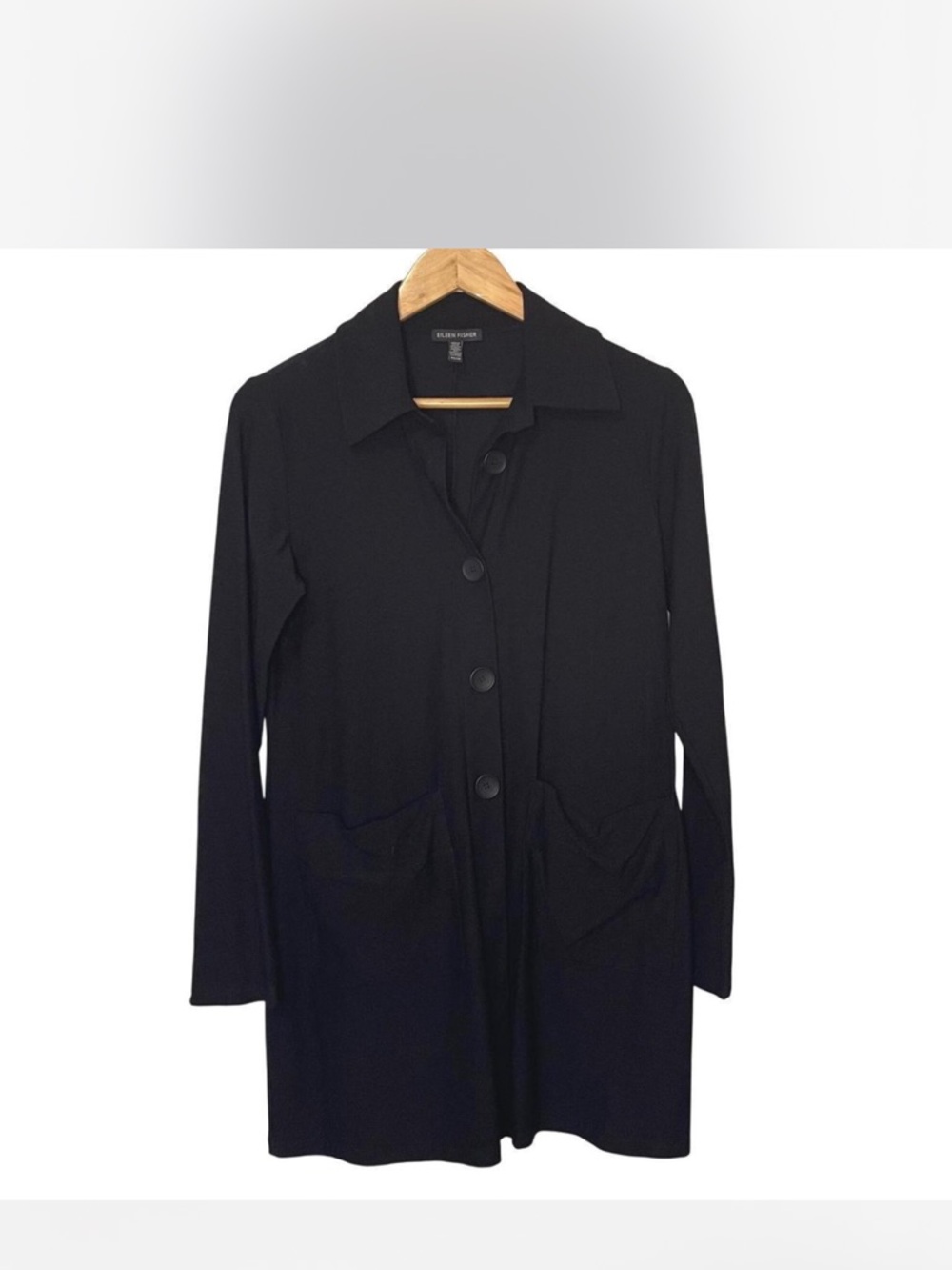 Eileen Fisher Black Long Knit Cardigan Coat